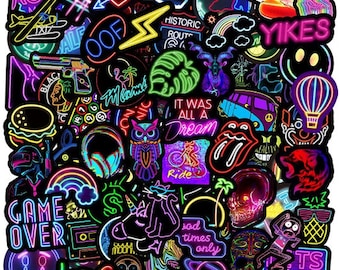 100PCS Neon Stickers Cool Decals For Laptop Trendy Aesthetic Decal Graffiti Kid Teens Decoration Home Wall Art