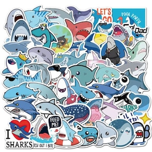 50pcs Funny Shark Stickers Pack Funny Cartoons Decals Decoration for Laptop Stickers Refrigerator Home Decor Art Kid Teen Stickers