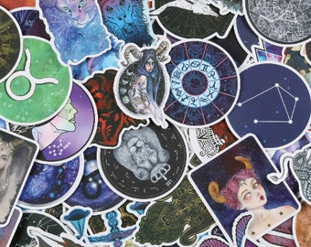 100 PCS Zodiac Star Galaxy Divination Myth Magic Sticker Pack Waterproof Decorate for Laptop Art Decals