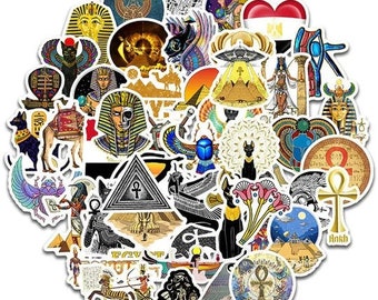 50PCS Egypte Pyramide Sphinx Stickers Pack Ancient Civilization Esthétique Vinyle Imperméable à l’eau Autocollants Ordinateur portable Art Mural Home Decor