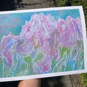 Betoveringen / Seekseekqua (for Tony) - 8 x 10 inch - bergen, Pacific Northwest, roze, blauw, groen