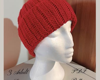 Crochet Pattern, DK Ribbed Beanie, Adult Hat Crochet PDF