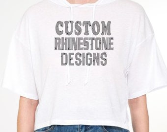 Custom Rhinestone Crop Top: Boxy Hooded Tee, Personalized Bandeau