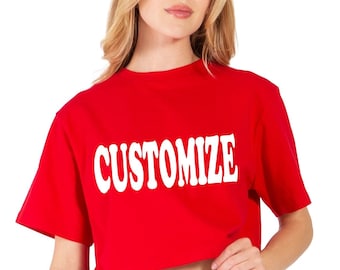 Custom Bella Canvas Flowy Boxy Crop Tee, Personalized Text Logo Cotton Top for Teams Events Gifts