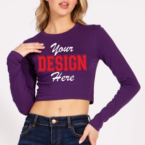 CustomIze Long Sleeve Crop T-Shirt, Personalized Crop Shirt, Custom Long Sleeve Shirt,  Customize Crop Shirt, Bachelorette , Nfl, Super Bowl