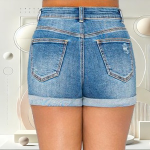 Mid Rise Destructed Denim Shorts With Frayed Hem, Denim Jean Shorts High Waist Frayed Hem, Distressed Denim Shorts, Blue Jeans Shorts
