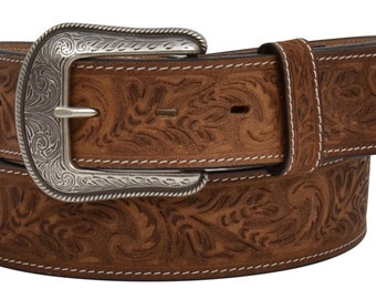 Brown Tooled Leather Snap Belt Strap, Wide Embossed Genuine Leather Western Style Leather Belt, Cowboy Rodeo Belt