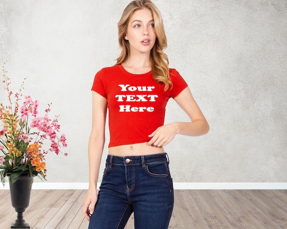 Snug Crop Custom Baby Tee, Trendy Crew Baby Tee, Personalized Soft Cotton Crop T, Aesthetic Crop Top, Minimalist Baby Tee, Soft Casual Top