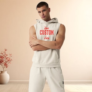 Custom Unisex Sleeveless Hoodie, French Terry Pullover Hoodie, Personalized Hooded Tank Top, Casual Gym Hoodie for Men and Women