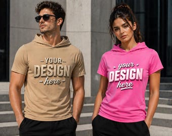 Custom Hooded T-Shirt Short Sleeve, Comfort Colors Hoodie Tee, Personalized Cotton Shirt, Custom Logo Shirt, Unisex Heavyweight Hoodie