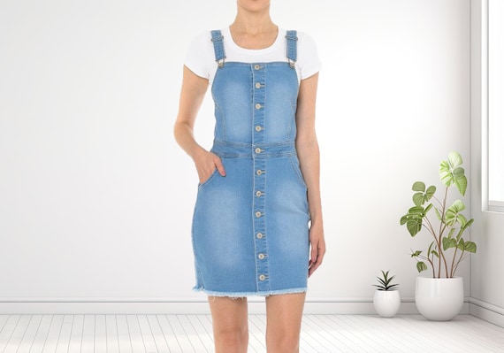 Blue Jeans Overall Skirt Button front Overall Denim Skirt Organic Cotton Overall Overall Blue Jean Mini Skirt Eco Friendly Hot Girl Etsy