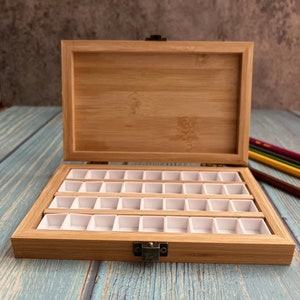 Empty Watercolor Palette with Lid Wooden Acrylic Paint Box with