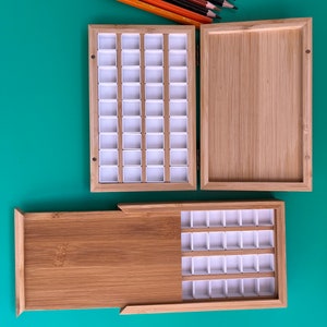 Painting Supply Bamboo Paint Palette for 36 Half Pans Box Style and Drawer Style Palette with Lid image 2