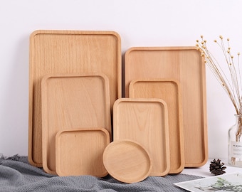 Customized Wood Fruit Food Tray with Round and Rectangular Shape in 2 Colors and 7 Sizes