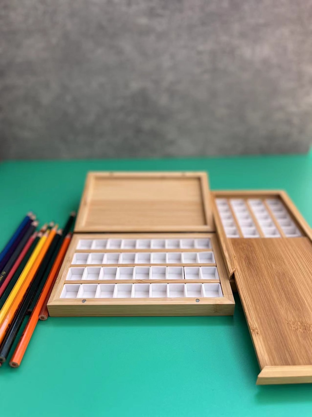 Painting Supply Bamboo Paint Palette for 36 Half Pans Box Style and