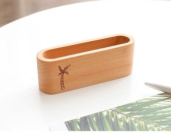 Personalized Wood Business Card Holder: Beech or Walnut, Corporate Gift