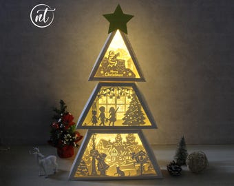 3D Christmas Tree Shadow Box Template: Paper Cut SVG File