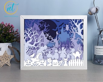 Trick or Treat Lightbox Template: Halloween Shadow Box SVG, PDF, PNG Files