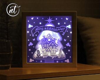 Christmas Tree Paper Cutting Shadow Box SVG Template (Digital Download)