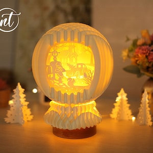 Camión de Navidad con esfera de árbol emergente 3D SVG - Tarjeta emergente de Navidad 3D SVG - Plantilla de corte de papel de Feliz Navidad - Tarjeta emergente de Navidad 3D