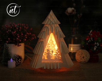 Sapin de Noël avec bonhomme de neige Pop Up 3D SVG - Christmas Popup Card 3D SVG - Merry Christmas Paper Cutting Template - Fichiers pour Cricut