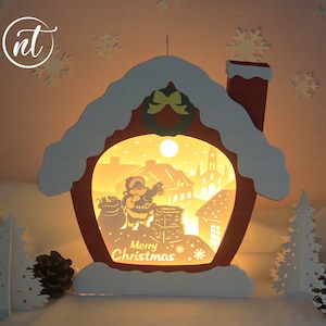 Christmas House Santa Claus Delivering Presents Lanterns - Christmas Popup Card 3D SVG - Merry Christmas Paper Cutting Template
