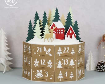 24 Days Countdown Calendar Paper Cut Gifts Box Template (Digital Download)