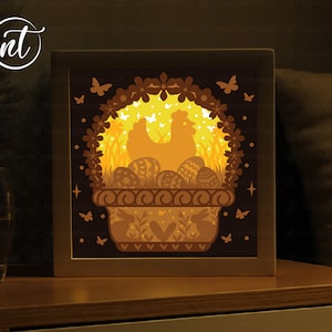 Boîte d'ombre de panier d'oeufs de Pâques, lapin de Pâques Lightbox SVG, boîte d'ombre découpée en papier, fichier SVG de Pâques 3D