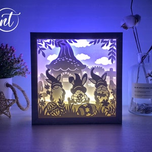 Ostern Zwerge Schatten Box Vorlage, Osterhasen Lightbox SVG, Scherenschnitt Schatten Box, 3D Ostern SVG DATEI