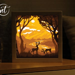 Cervi 3D carta tagliata SVG, modello scatola ombra carta tagliata, carta Shadowbox Cricut, file Silhouette, file digitale SVG