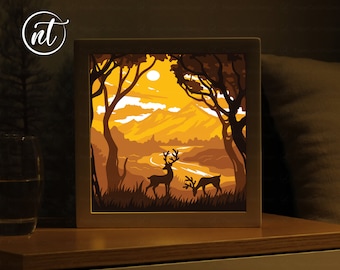 3D Deer Paper Cut Shadow Box Template (Digital SVG, PDF, PNG)