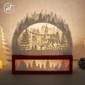 Mall för pappersklipp med god jul och snögubbe: Luminary SVG, PDF, PNG (digital nedladdning)