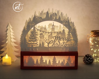 Merry Christmas With Snowman Paper Cut Template: Luminary SVG, PDF, PNG (Digital Download)