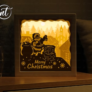 Santa Claus 3D Shadow Box, Christmas Shadow Box SVG, Merry Christmas Papercut Template, Files For Cricut