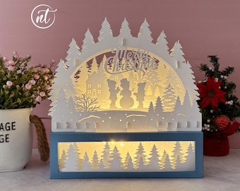Build a Snowman Paper Cut Lantern Template: Luminary SVG, PDF, PNG (Digital Download)