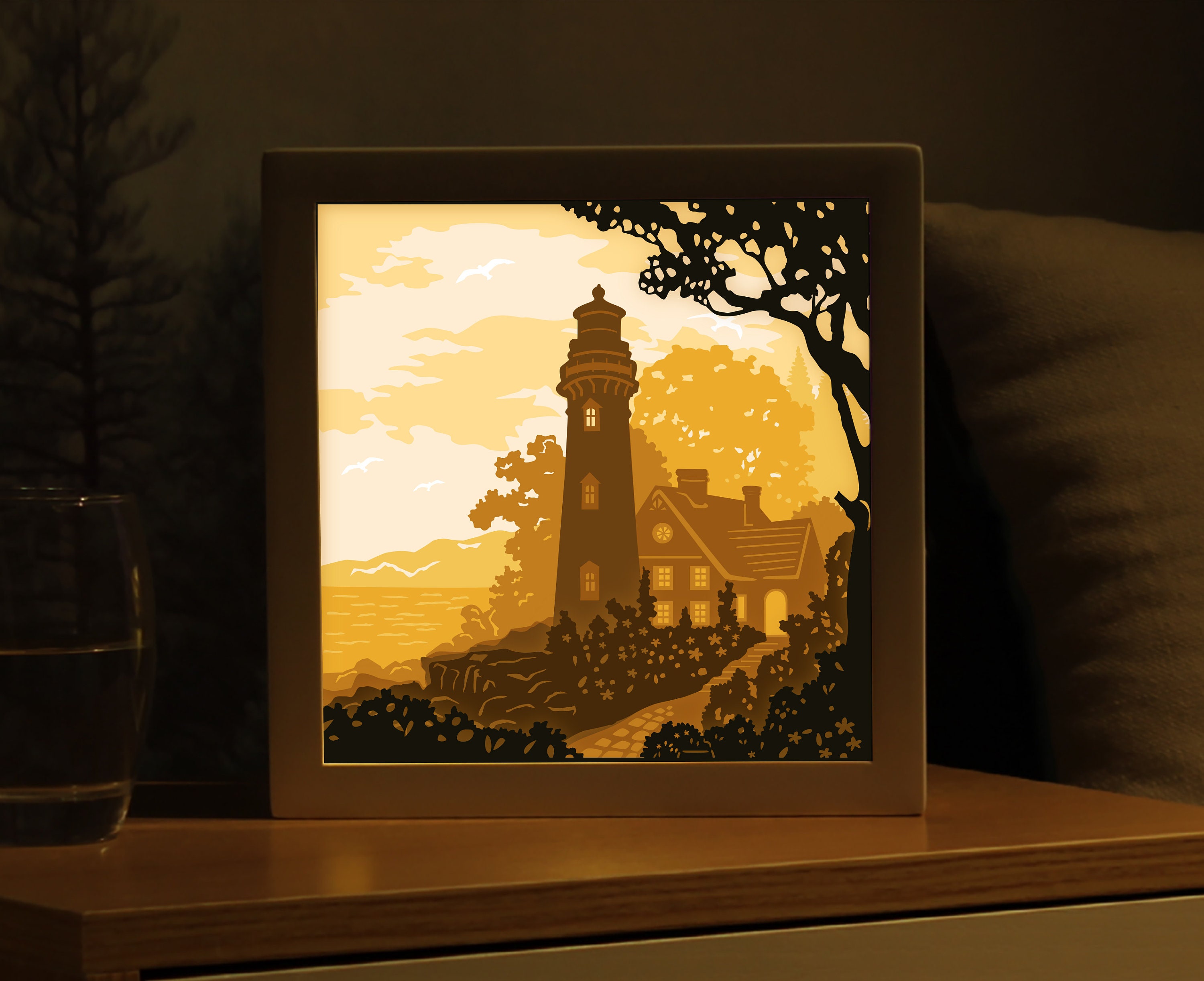 Lighthouse Lightbox Template Paper Cut Shadow Box Template | Etsy
