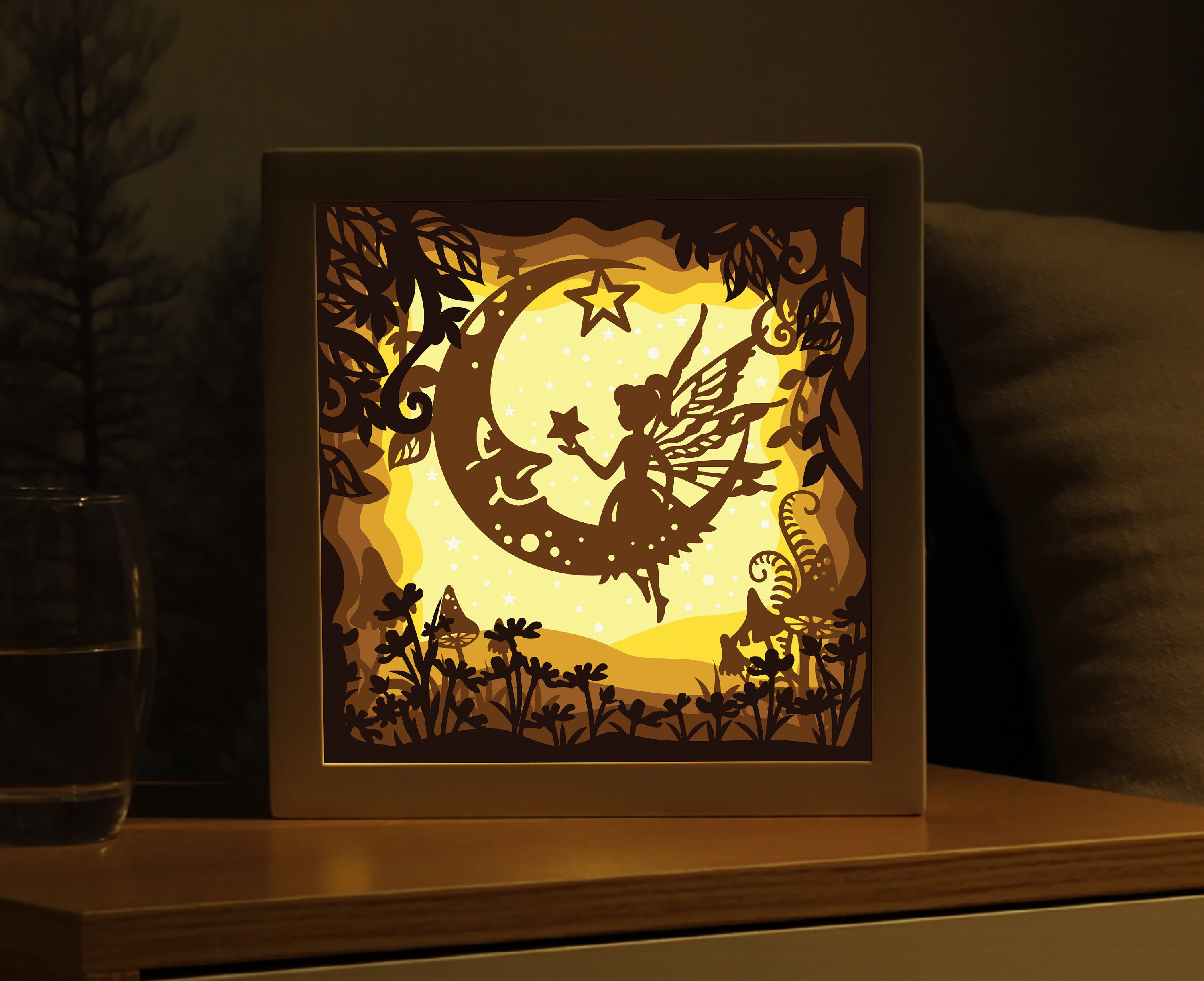Fairy Moon Lightbox Template Paper Cut Shadow Box Template | Etsy