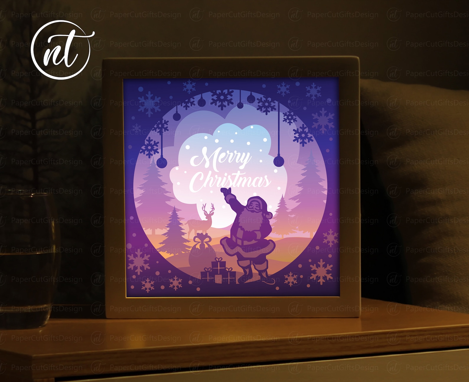 Merry Christmas Light Box Template Paper Cut Shadow Box Etsy