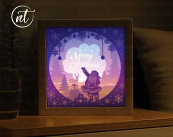 Merry Christmas Light Box Template: Paper Cut Shadow Box (Digital File)