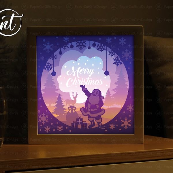 Merry Christmas Light Box Template, Paper Cut Shadow Box Template, Shadow Box card Cricut, Silhouette files, Digital File