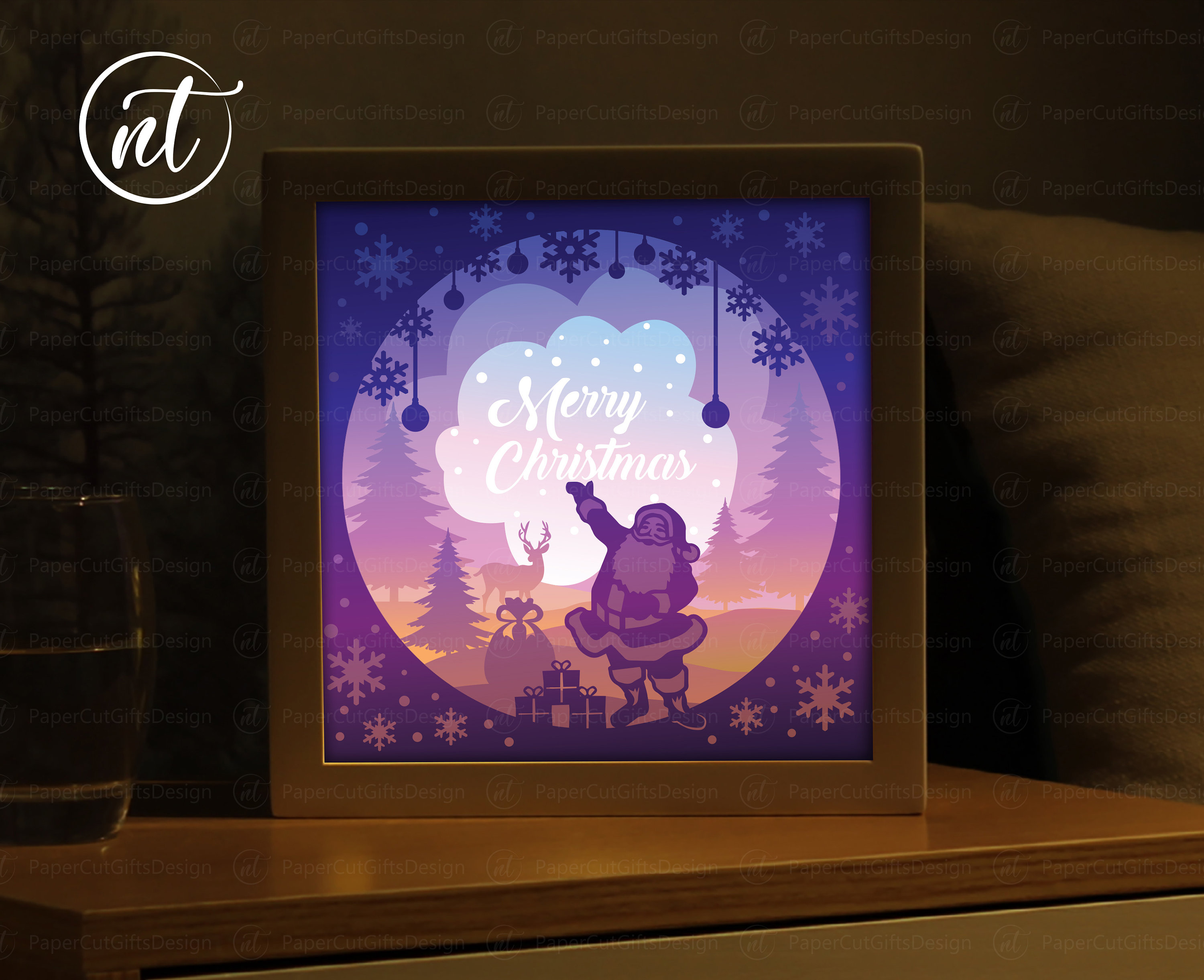 Merry Christmas Light Box Template Paper Cut Shadow Box Etsy