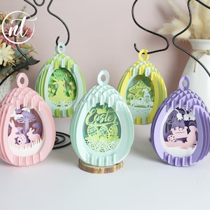 Combo 5 oeufs de Pâques Popup 3D SVG, oeuf de lapin de Pâques, modèle découpé en papier, fichier SVG 3D de Pâques