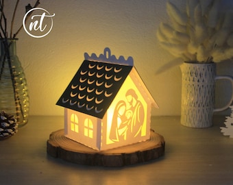 Christmas Nativity Light House Paper Cut SVG Template (Digital Download)