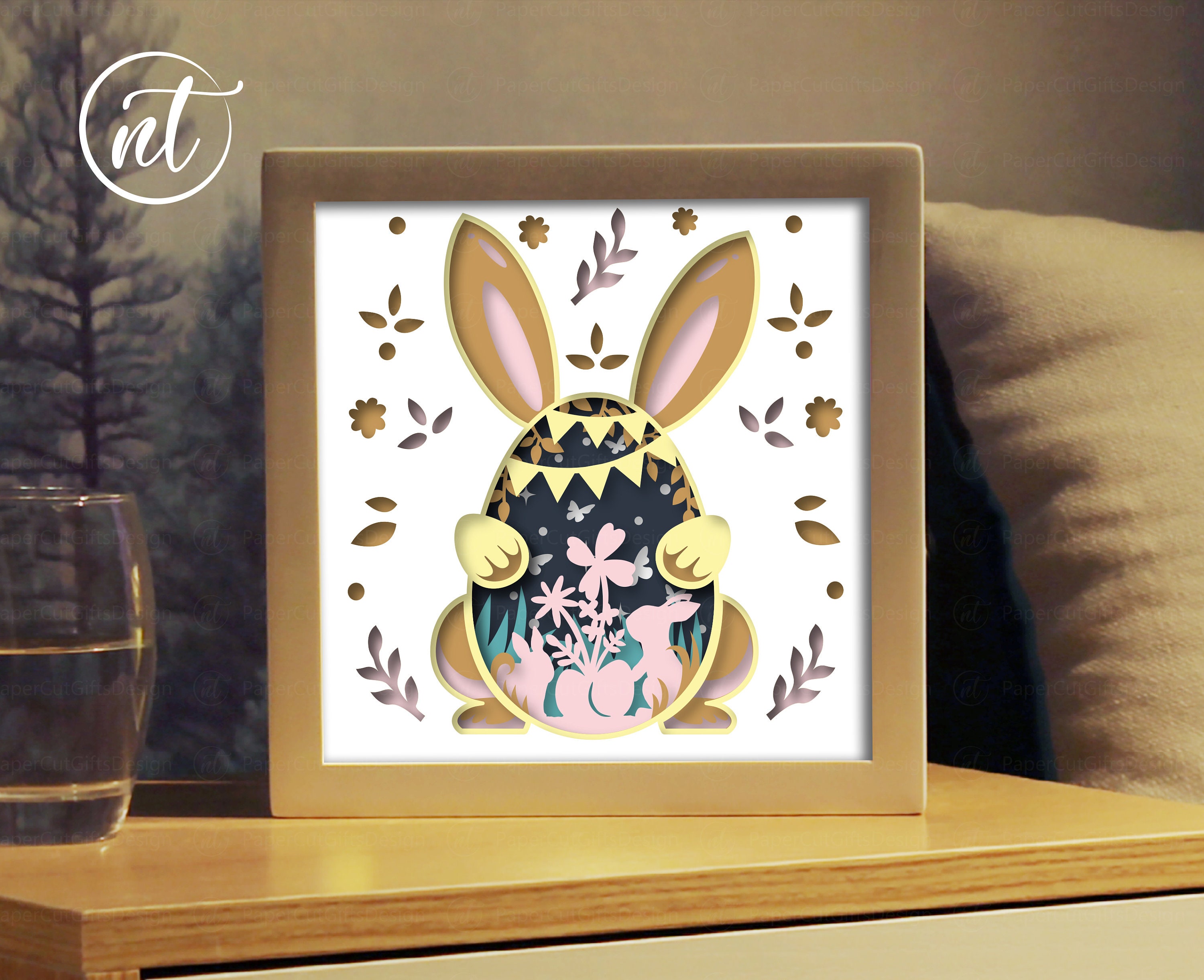 Easter Bunny Egg Holder Shadow Box SVG: 3D Paper Cut Lightbox (digital ...