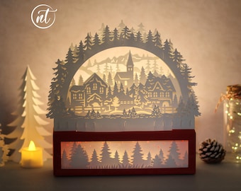 Christmas Village Paper Cut Light Box: SVG, PNG, PDF (Digital Download)