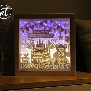 Happy Birthday Light Shadow Box, Paper Cut Shadow Box, Shadowbox card Cricut, Silhouette files, Digital File, SVG FILE