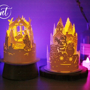 Christmas Paper Lantern SVG Template: Nativity Scene & Santa (Digital File)