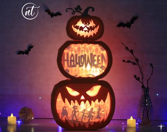 Stacked Pumpkins Halloween Shadowbox Template: SVG, PDF, PNG (Digital Download)
