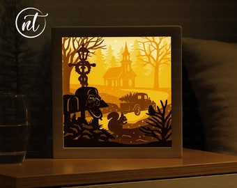 Merry Christmas Paper Cut Shadow Box Template (SVG, PDF, PNG)
