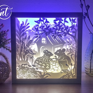 Maus Paar Licht Schatten Box: Papierschnitt Vorlage (SVG, PDF, PNG)